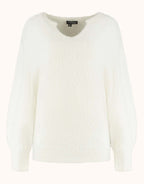 Packshot of the Stefania Ivory jumper in alpaca blend with a V-neck and wide sleeves.