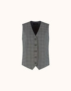 Packshot of the Jules Light Grey Check waistcoat in stretch woven with a checked pattern.