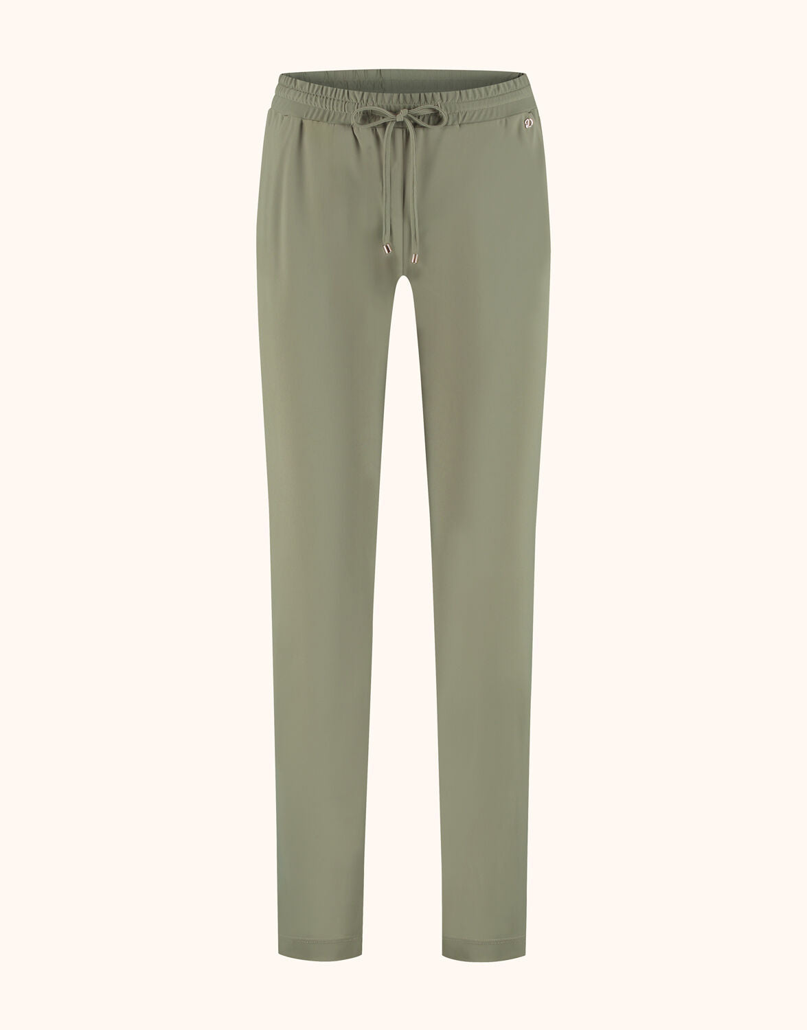 Packshot of the Valencia Olive trousers in jersey lycra with a drawstring waist.