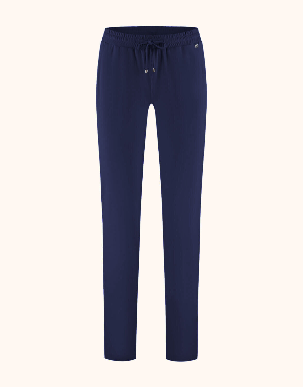 Packshot of the Valencia Midnight Blue trousers in jersey lycra with a drawstring waist.