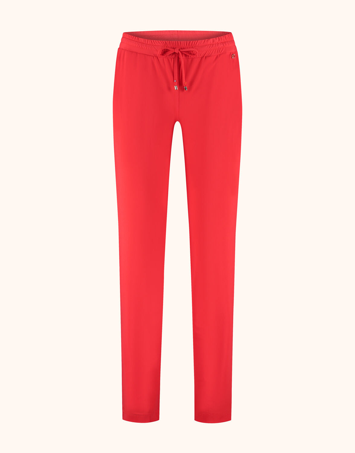 Packshot of the Valencia Hibiscus trousers in jersey lycra with a drawstring waist.