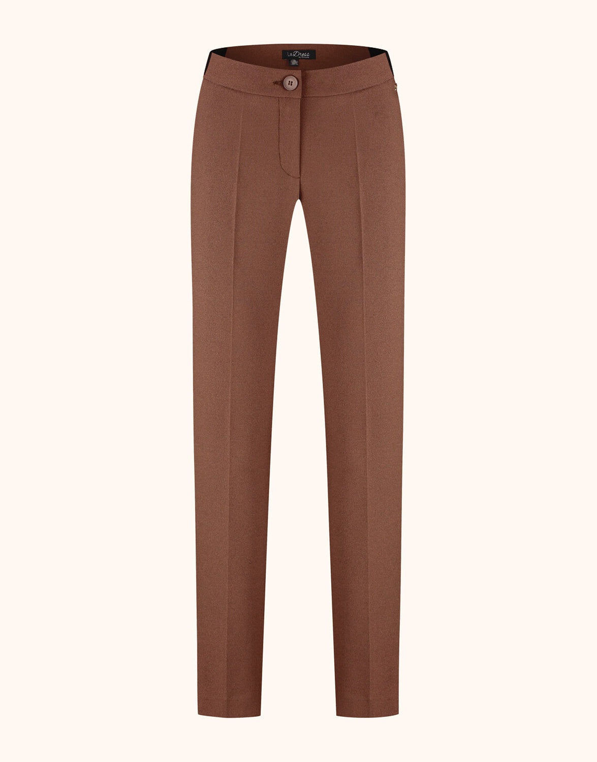 Packshot of the Seoul Cacao Brown trousers in crepe satin with a tapered leg.