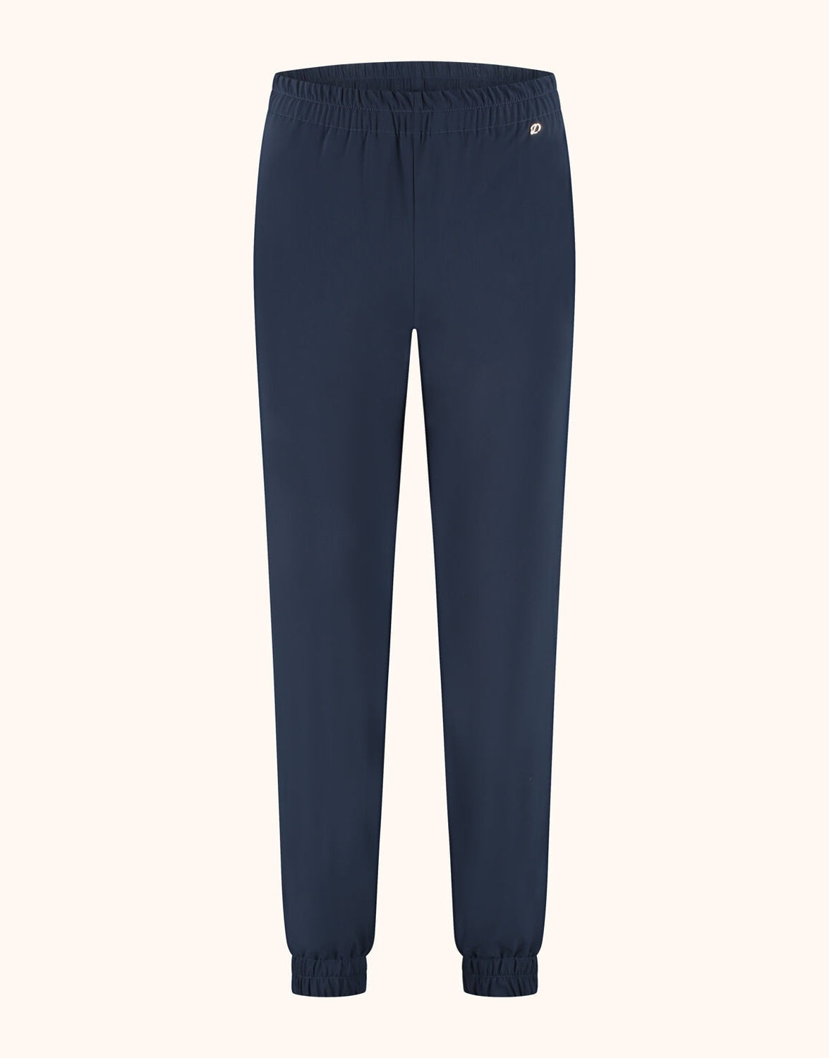 Packshot of the Palermo Midnight Blue trousers in jersey lycra with elasticated cuffs.