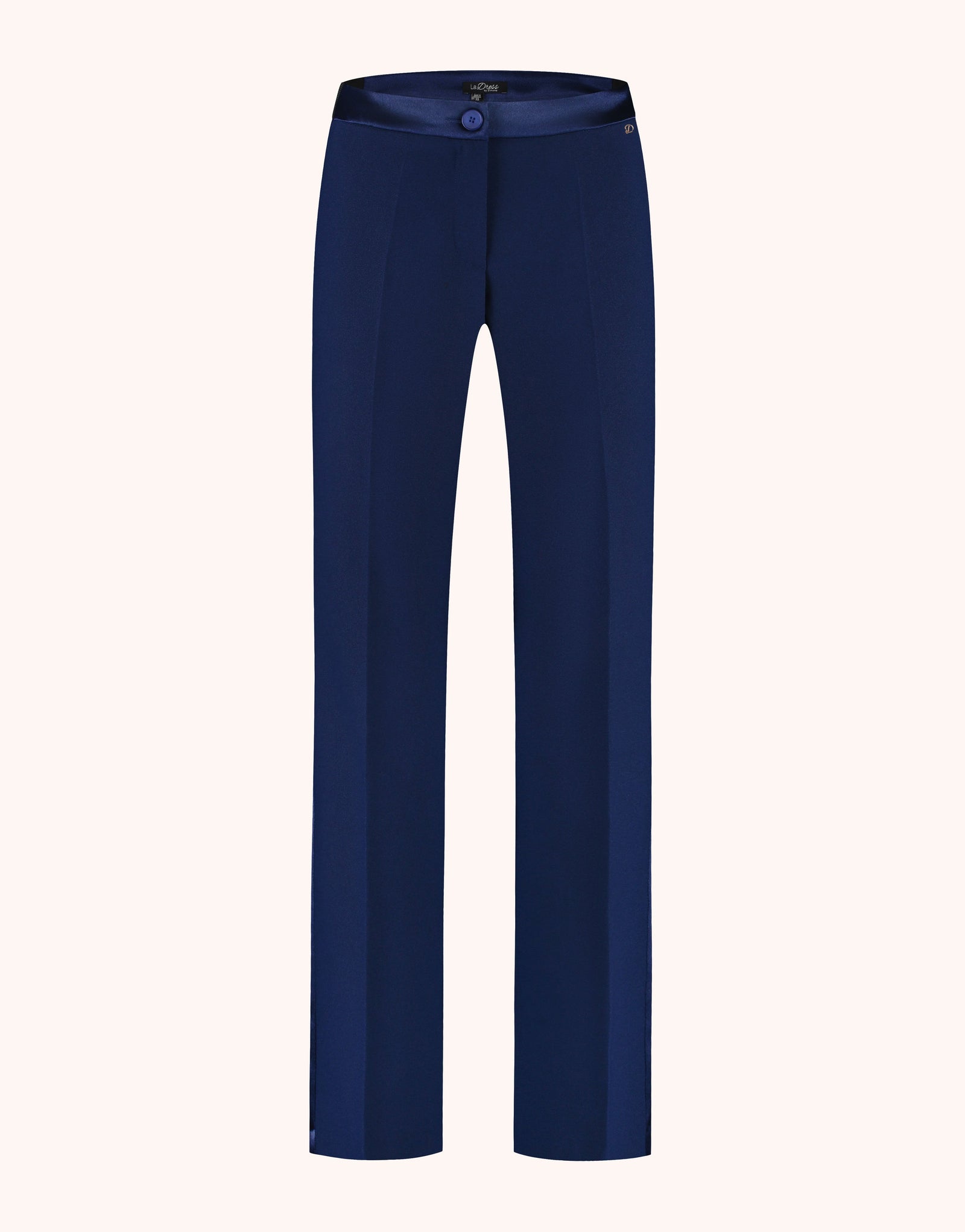 Packshot of the Palma Sapphire blue trousers in crepe satin with a satin waistband.