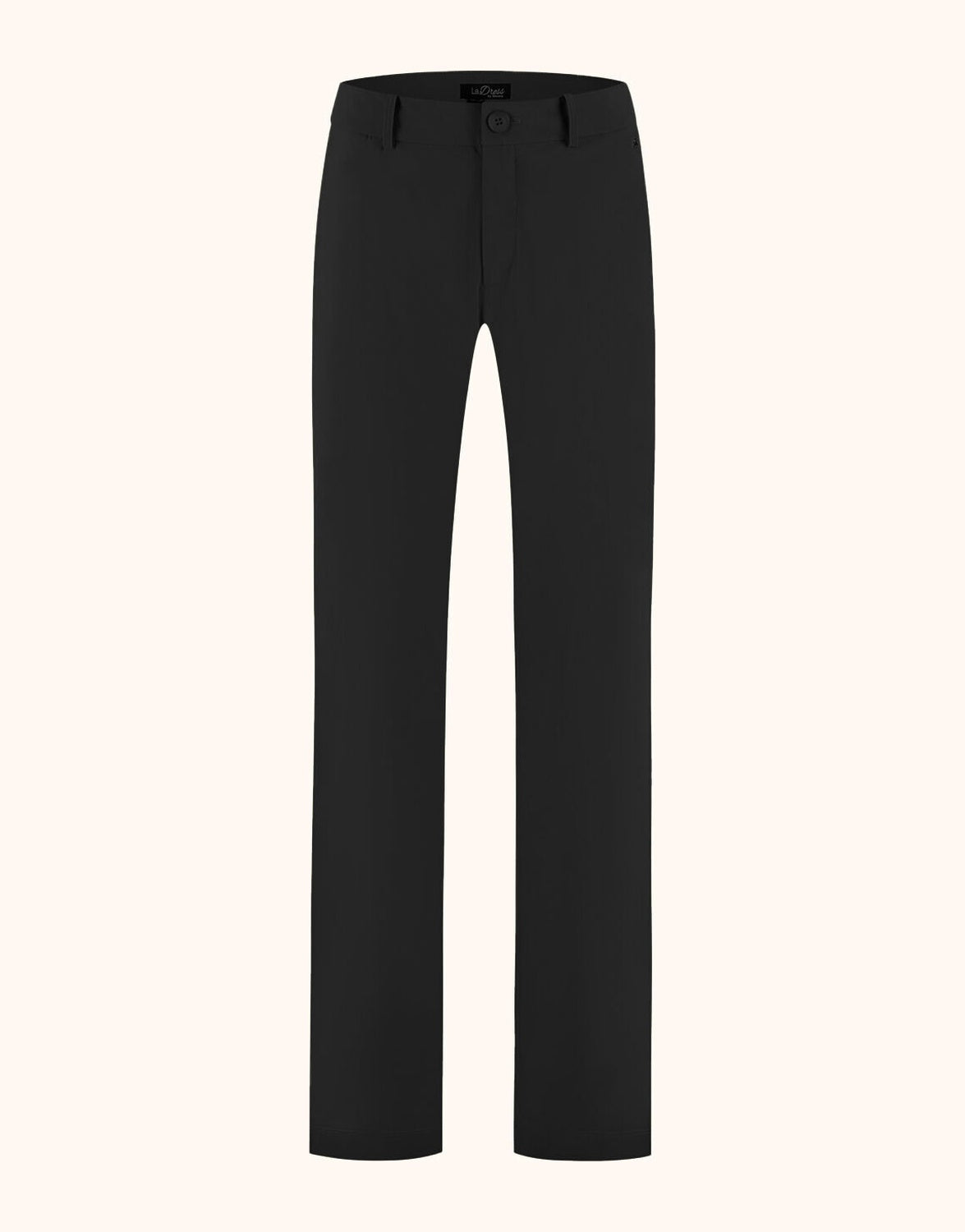 Packshot of the Lugano Black trousers in jersey lycra with a straight wide leg.