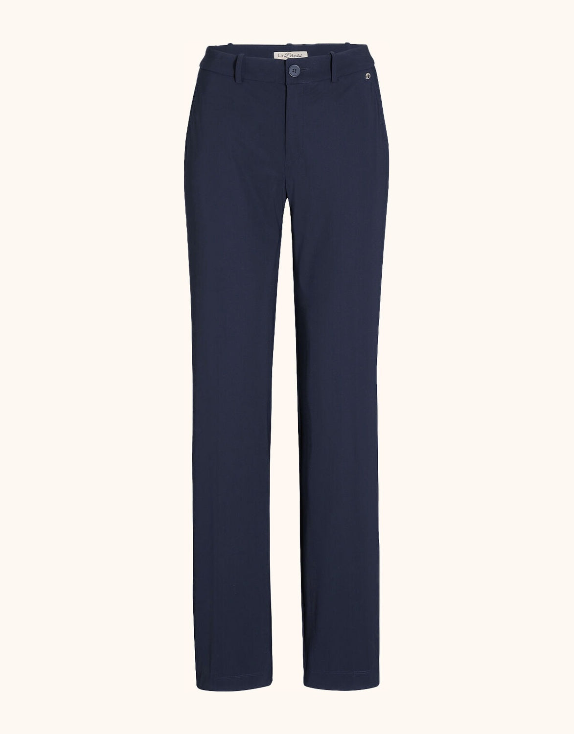 Packshot of the Lugano Midnight Blue trousers in jersey lycra with a straight wide leg.