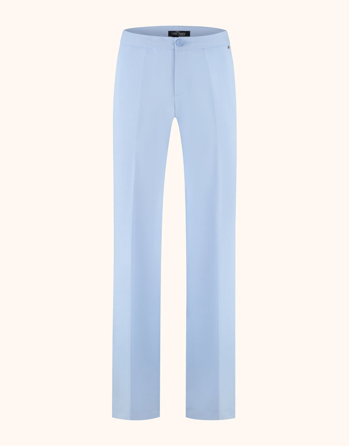 Packshot of the Lemoni Dusty Blue trousers in viscose blend suiting with a straight leg.