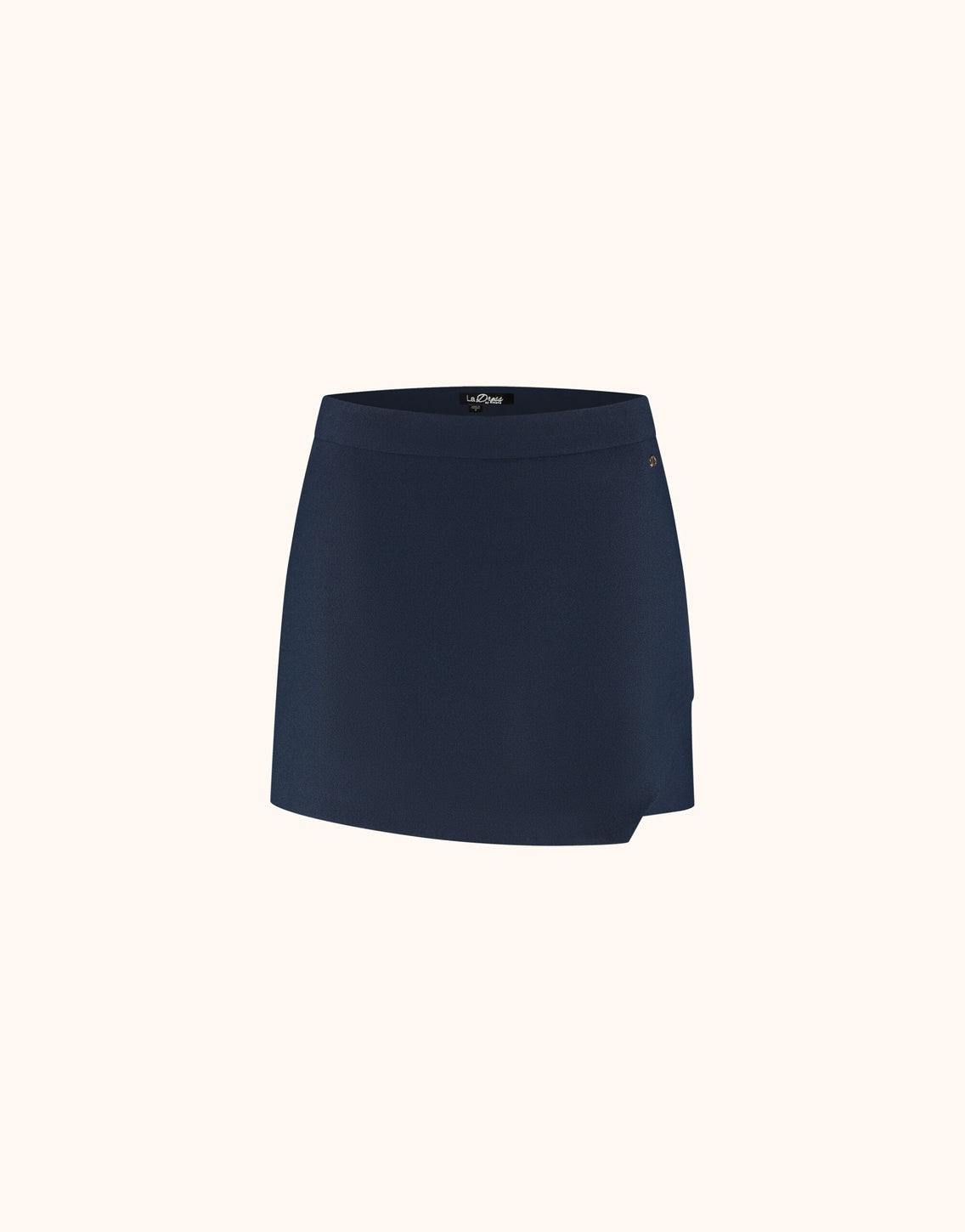 Packshot of the Meg Midnight Blue shorts in crepe satin with a wrap front.