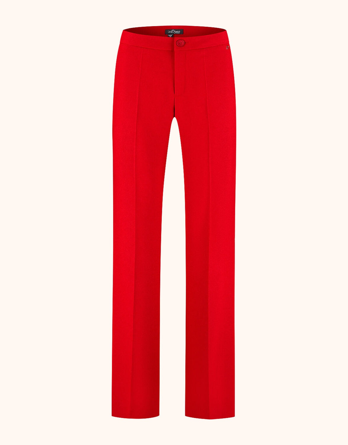 Packshot of the Geneva Raspberry Red trousers in crepe satin with a straight wide leg.