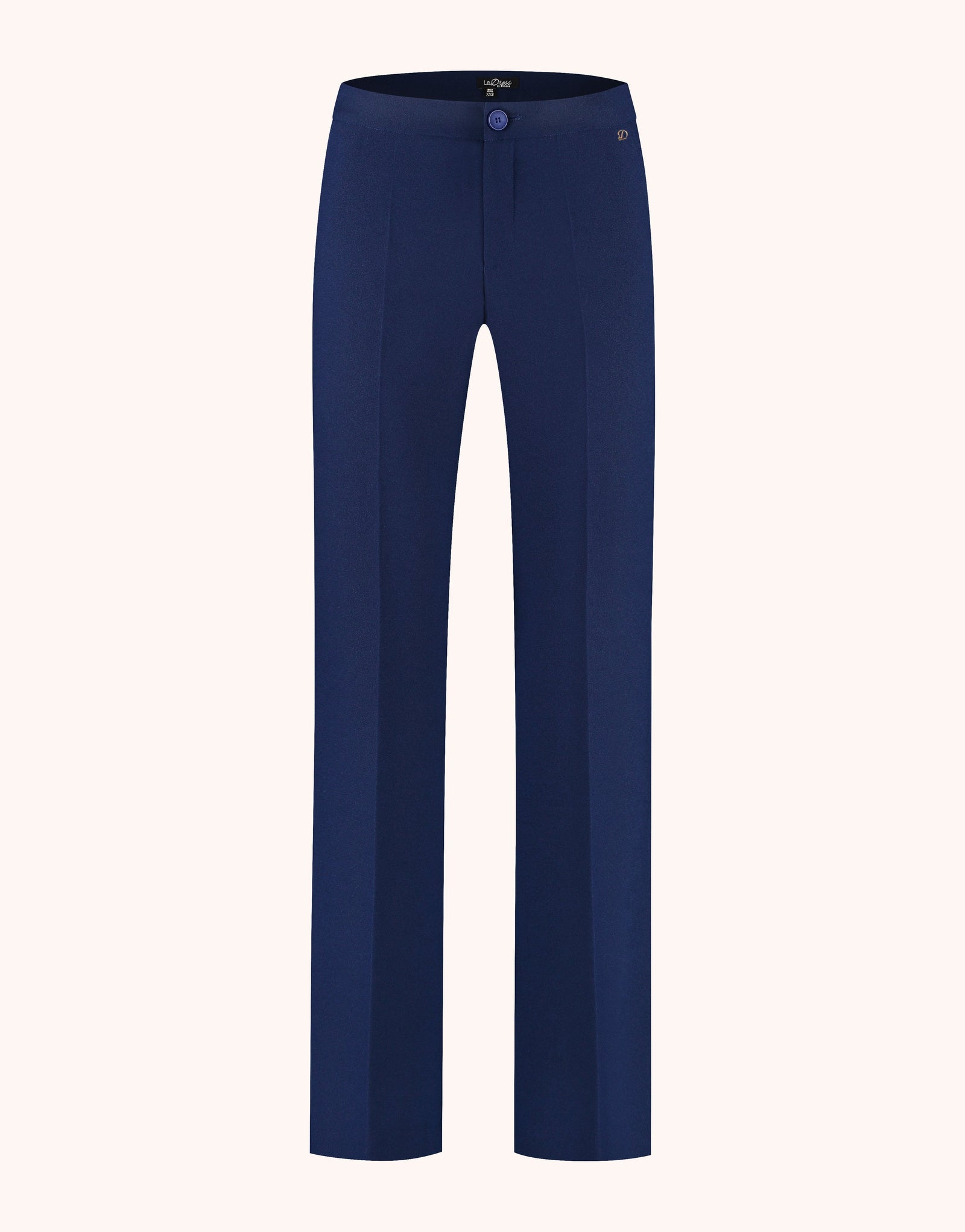 Packshot of the Geneva Sapphire Blue trousers in crepe satin with a straight wide leg.