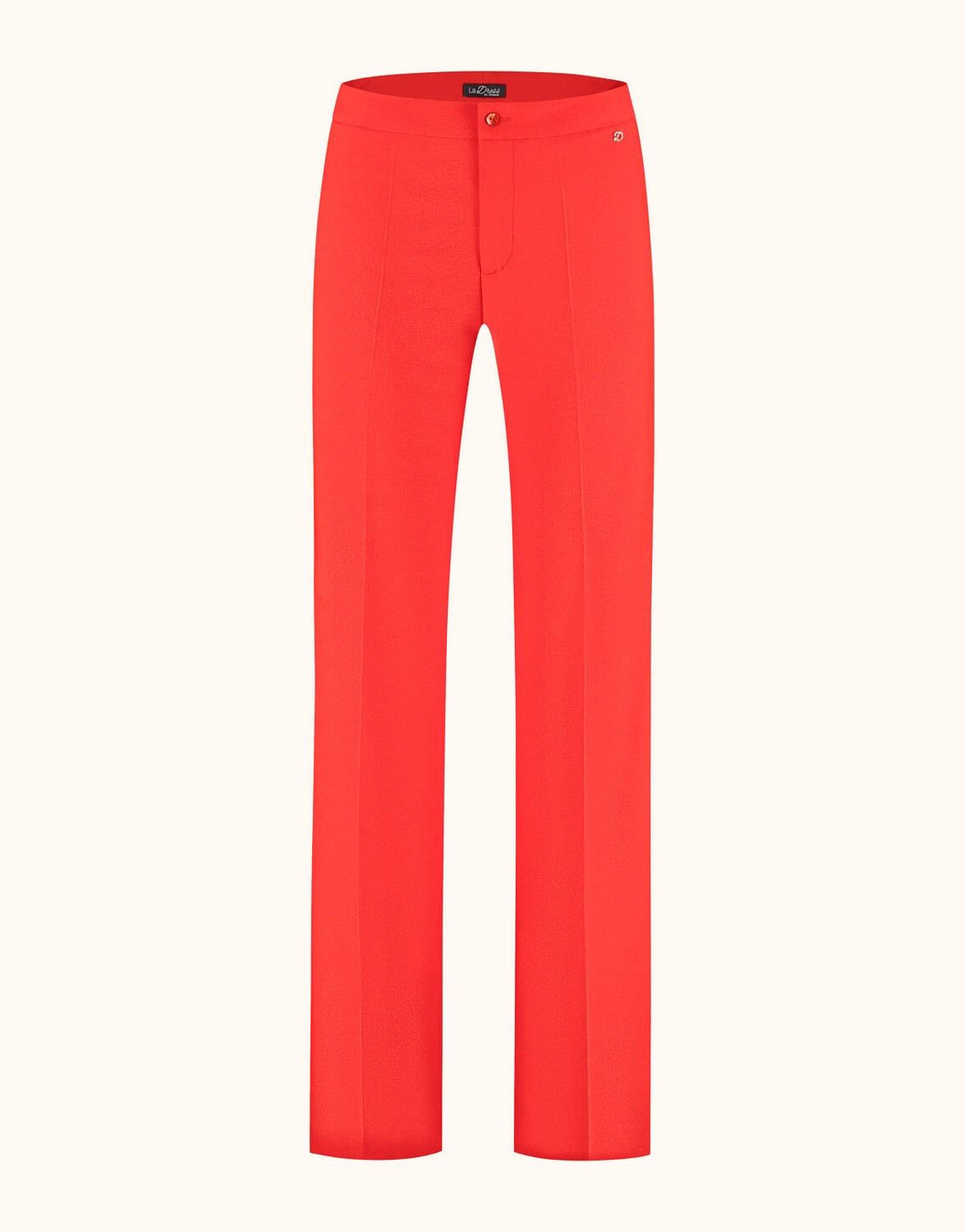 Packshot of the Geneva Hibiscus trousers in crepe satin with a straight wide leg.