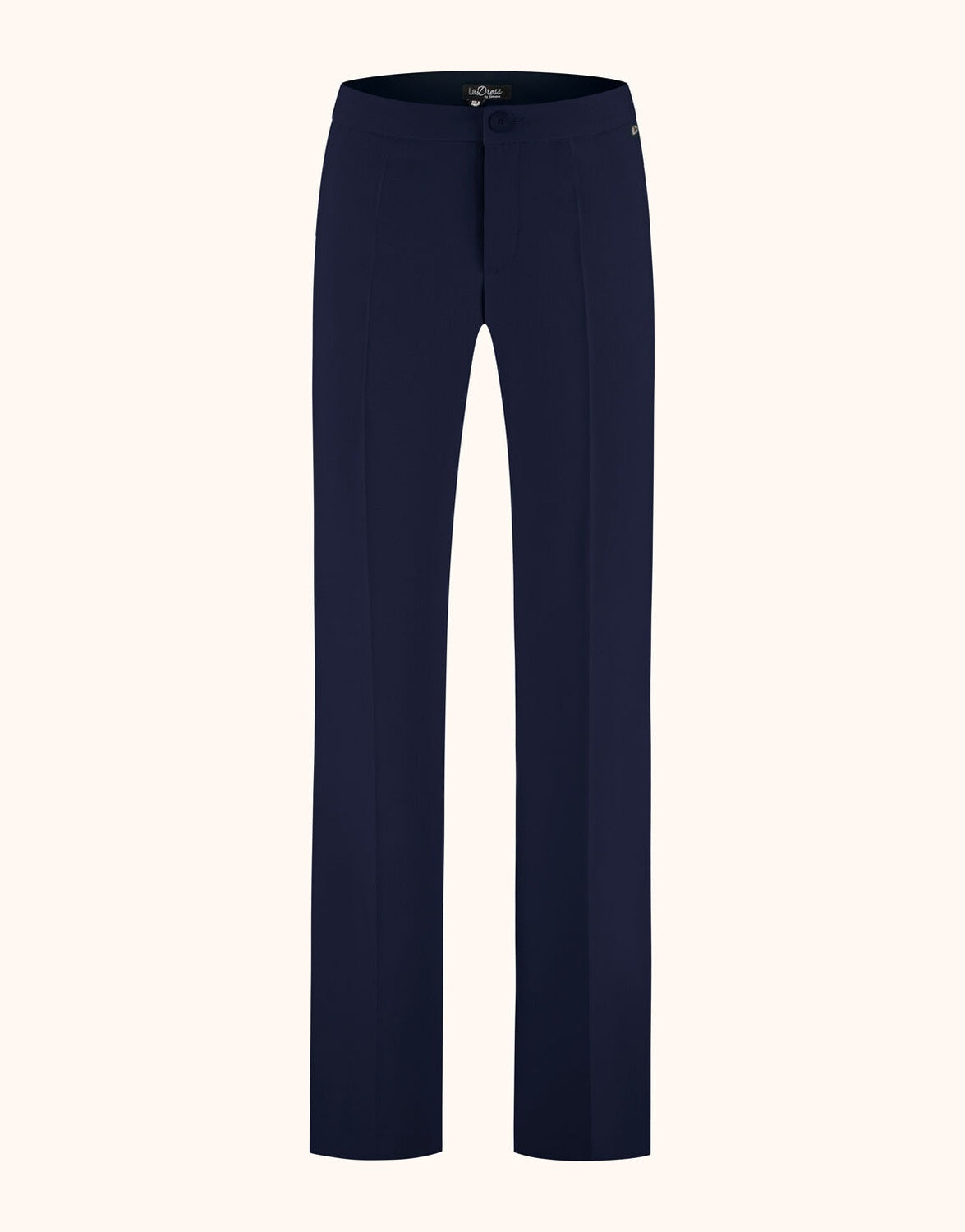 Packshot of the Geneva Midnight Blue trousers in crepe satin with a straight wide leg.