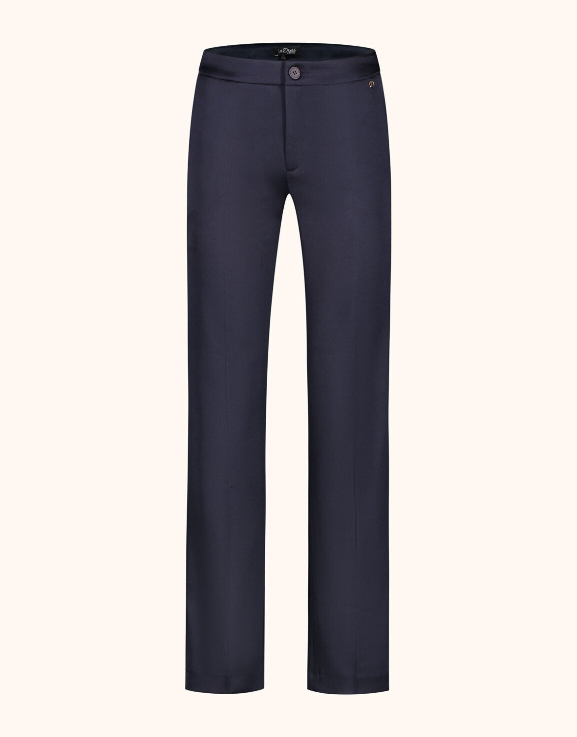 Packshot of the Geneva Midnight Blue Satin trousers in crepe satin with a straight wide leg.
