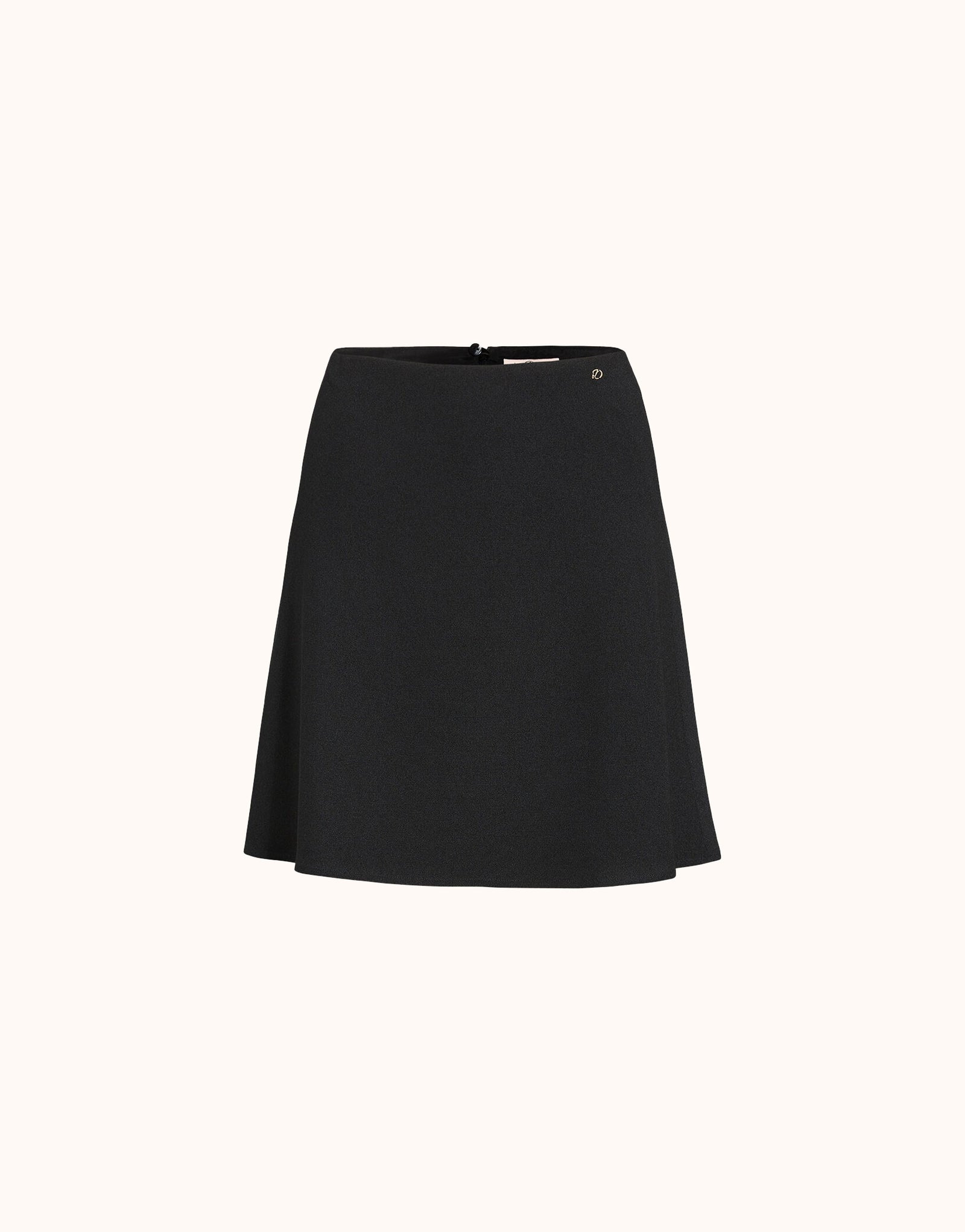 Packshot of the Gigi Black skirt in crepe satin, a short A-line style.