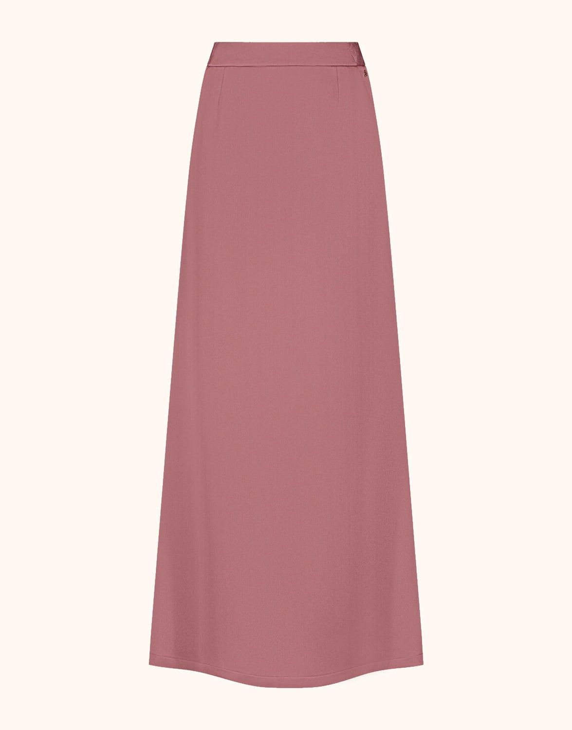 Packshot of the Christy Dusty pink satin skirt in crepe satin, a floor-length A-line style.