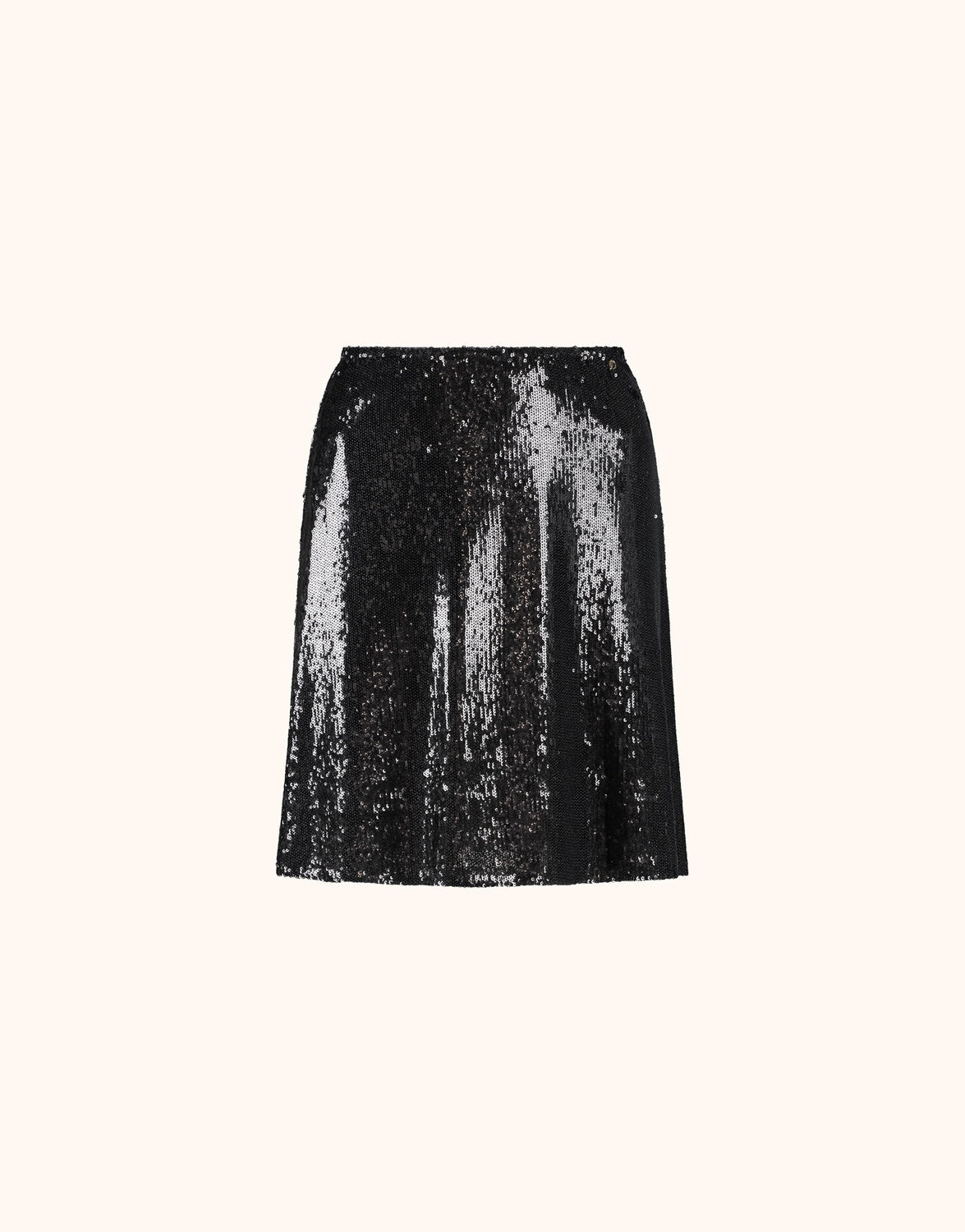 Packshot of the Nicolette Black skirt in sequins, a short A-line style.