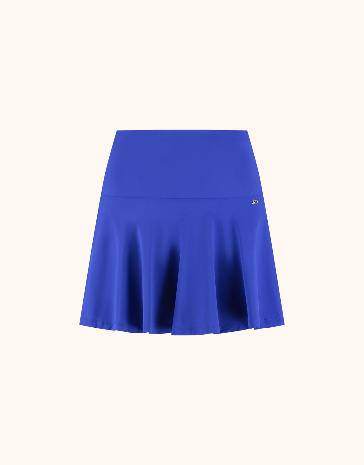 Packshot of the Dove Marine Blue skirt in jersey lycra, a short style with a flared hem.