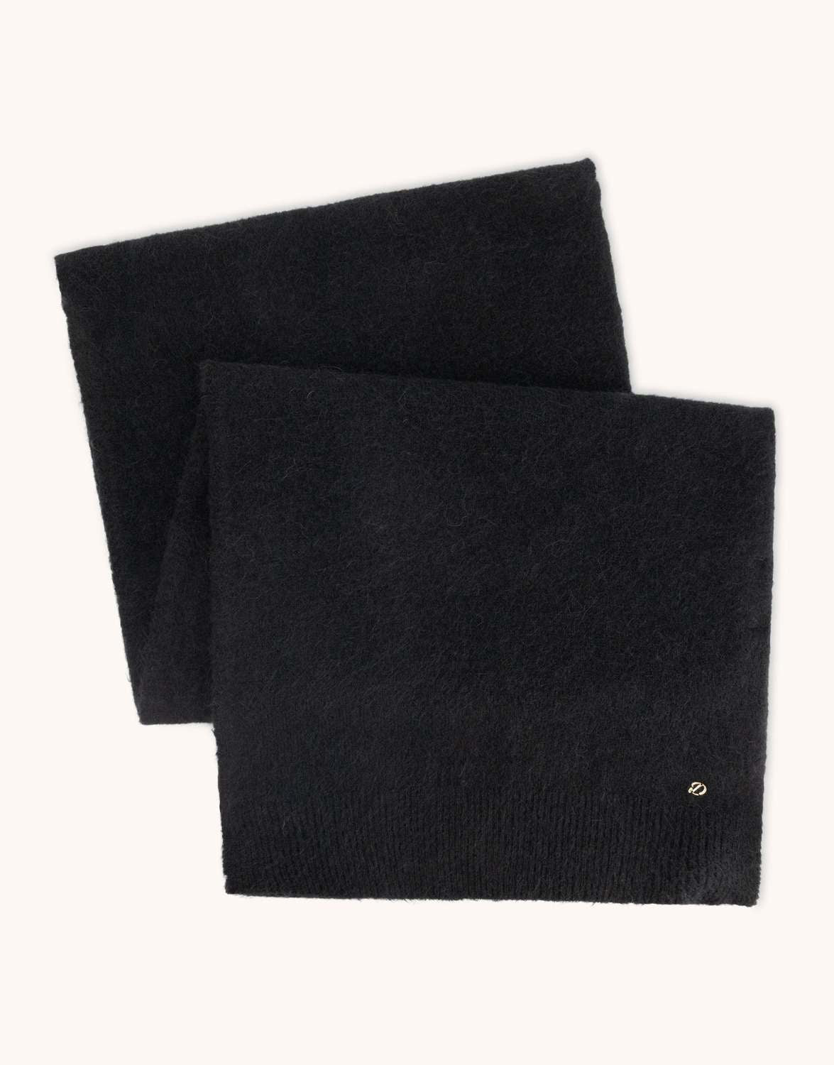 Packshot of the Elin Black scarf in alpaca blend, shown folded.