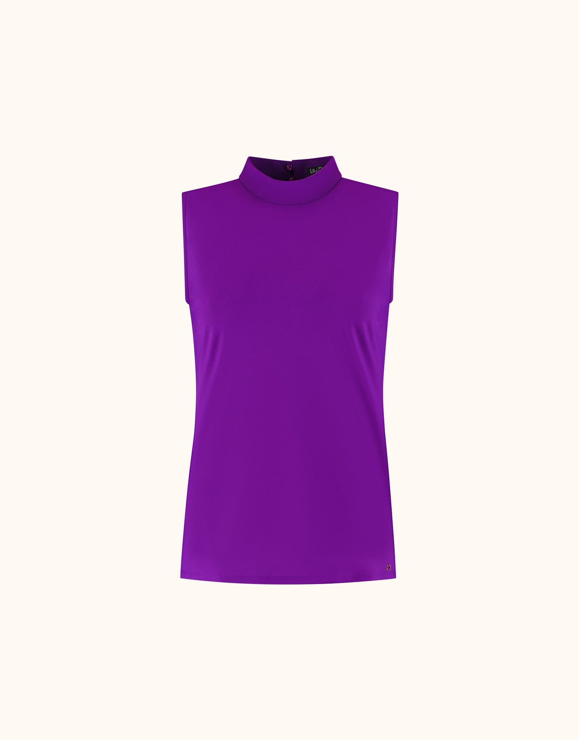 Packshot of the Amber Violet sleeveless top with a mock neck in jersey lycra.