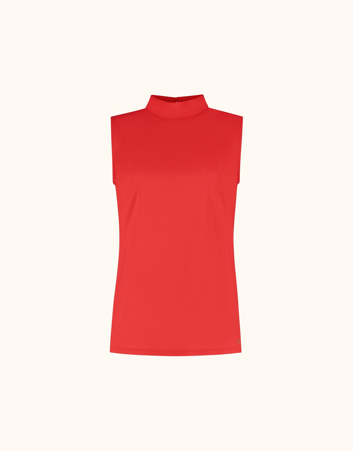 Packshot of the Amber Hibiscus sleeveless top with a mock neck in jersey lycra.