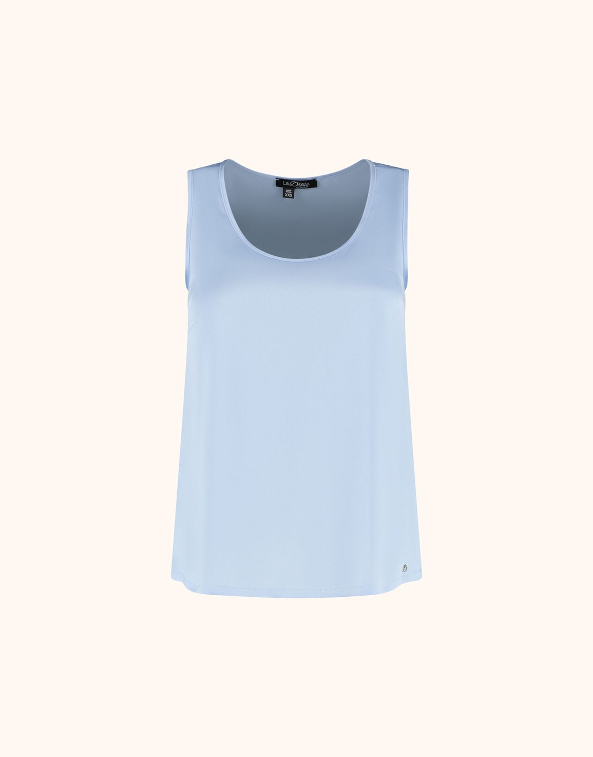 Packshot of the Zelda Sky Blue top in satin with a scoop neck and wide armholes.