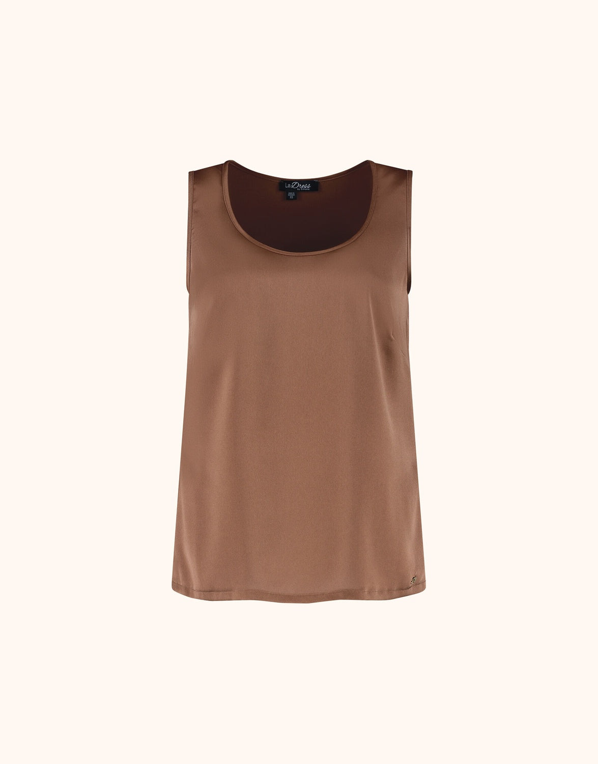 Packshot of the Zelda Cacao Brown top in satin with a scoop neck.