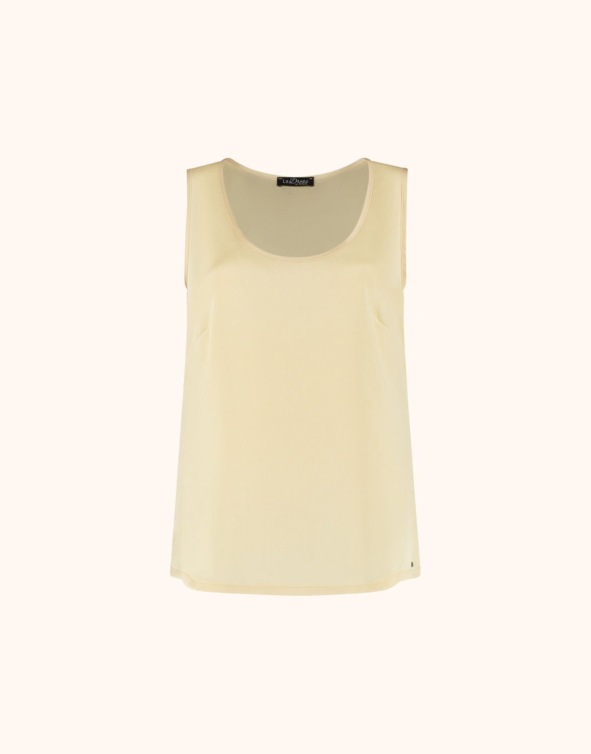Packshot of the Zelda Buttery yellow top in satin with a scoop neck.