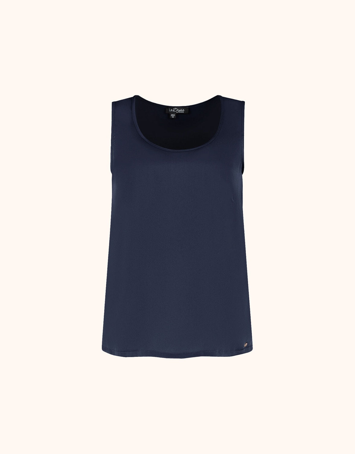 Packshot of the Zelda Midnight Blue top in satin with a scoop neck.