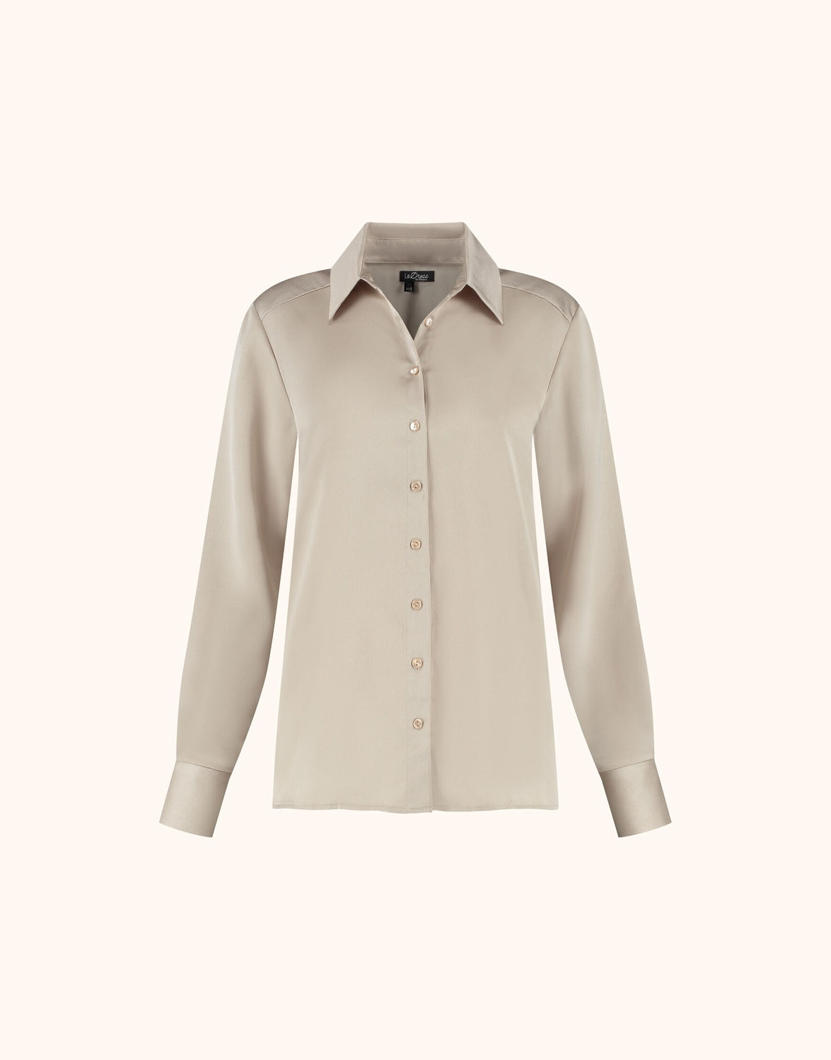 Packshot of the Estee Pebble blouse in satin with a classic collar and button front.