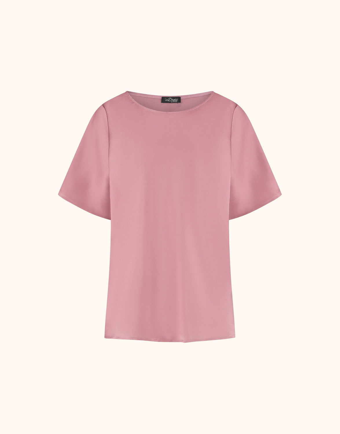 Packshot of the Jamie Dusty Pink top in satin with a boat neck and wide short sleeves.