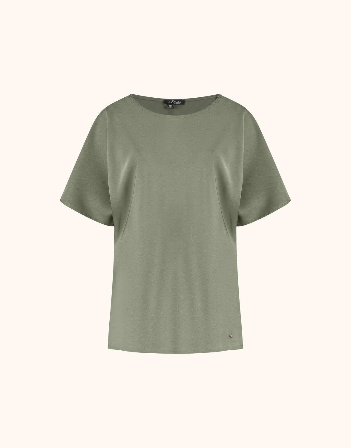 Packshot of the Jamie Olive top in satin with a boat neck and wide short sleeves.
