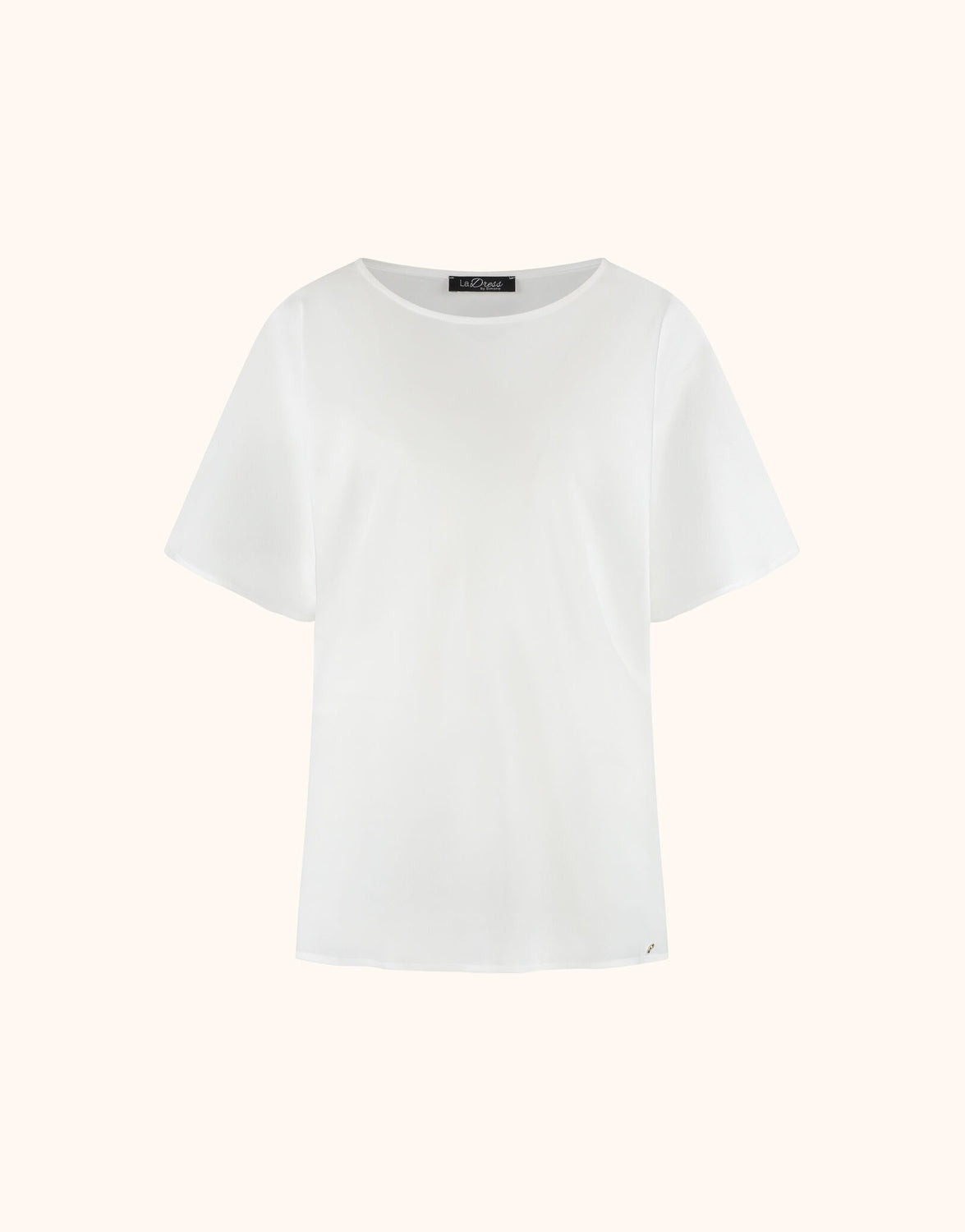 Packshot of the Jamie Ivory top in satin with a boat neck and wide short sleeves.