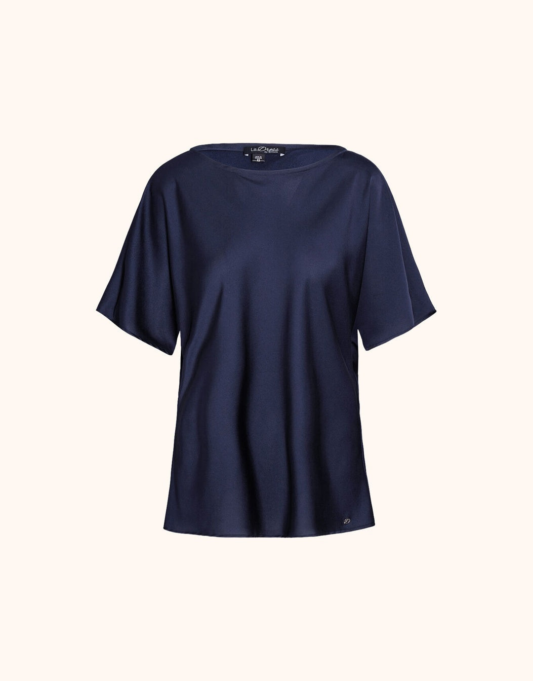 Packshot of the Jamie Midnight Blue Matte top in satin with a boat neck.