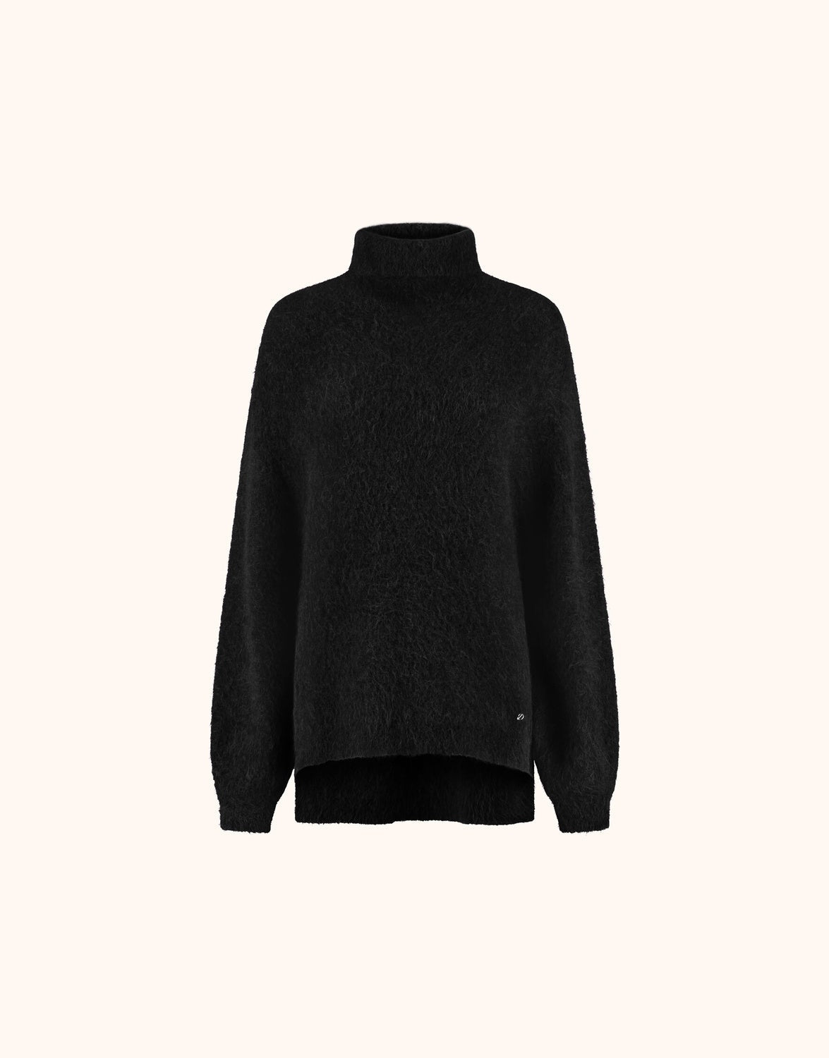 Packshot of the Giovanna Black jumper in alpaca blend with a roll neck and drop shoulders.