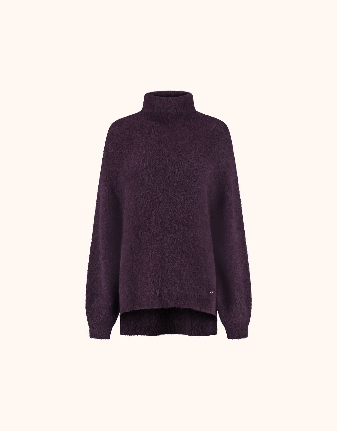 Packshot of the Giovanna Deep Aubergine jumper in alpaca blend with a roll neck.
