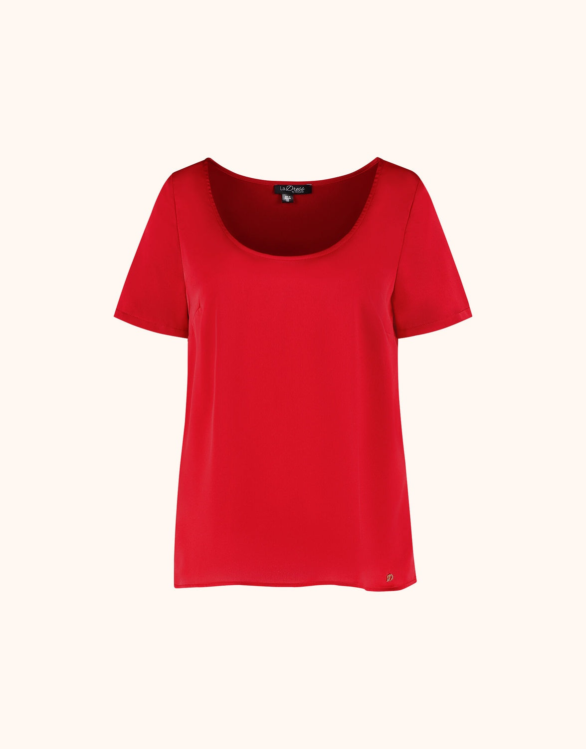 Packshot of the Doreen Raspberry Red top in satin with a scoop neck and short sleeves.