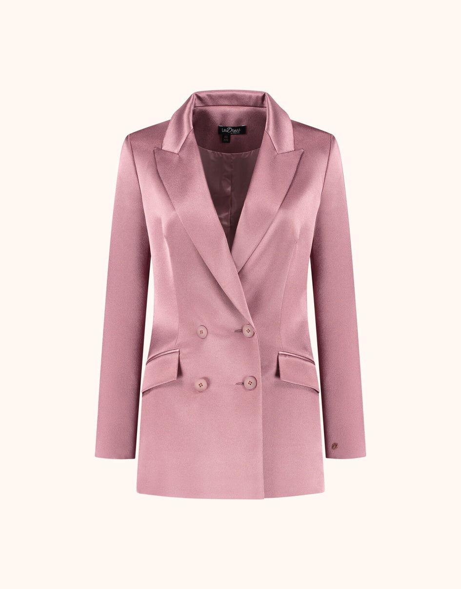 Packshot of the Juliette Dusty pink satin blazer in crepe satin, double-breasted.