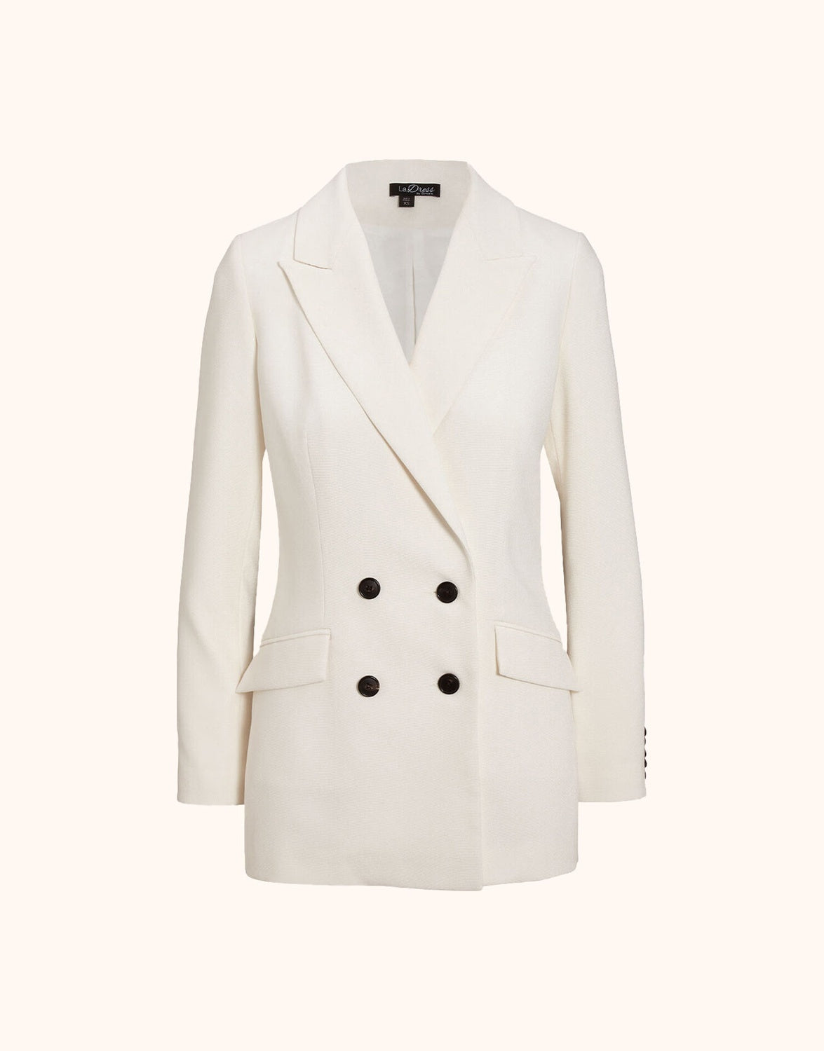 Packshot of the Juliette Ivory blazer in crepe satin with a double-breasted front.