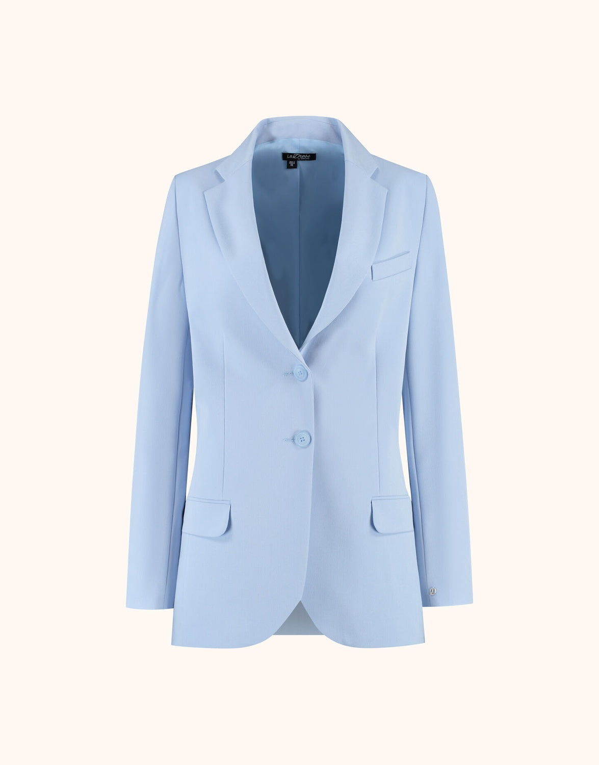 Packshot of the Beau Dusty Blue blazer with notch lapels and a single button.