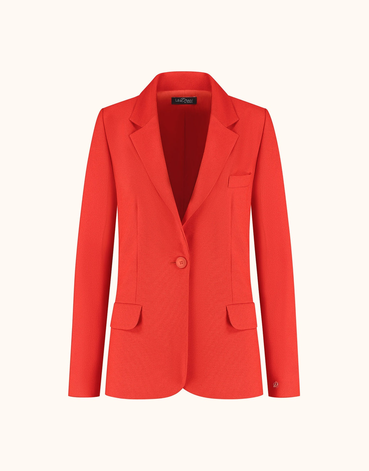 Packshot of the Nadia Hibiscus blazer in crepe satin with notch lapels and one button.