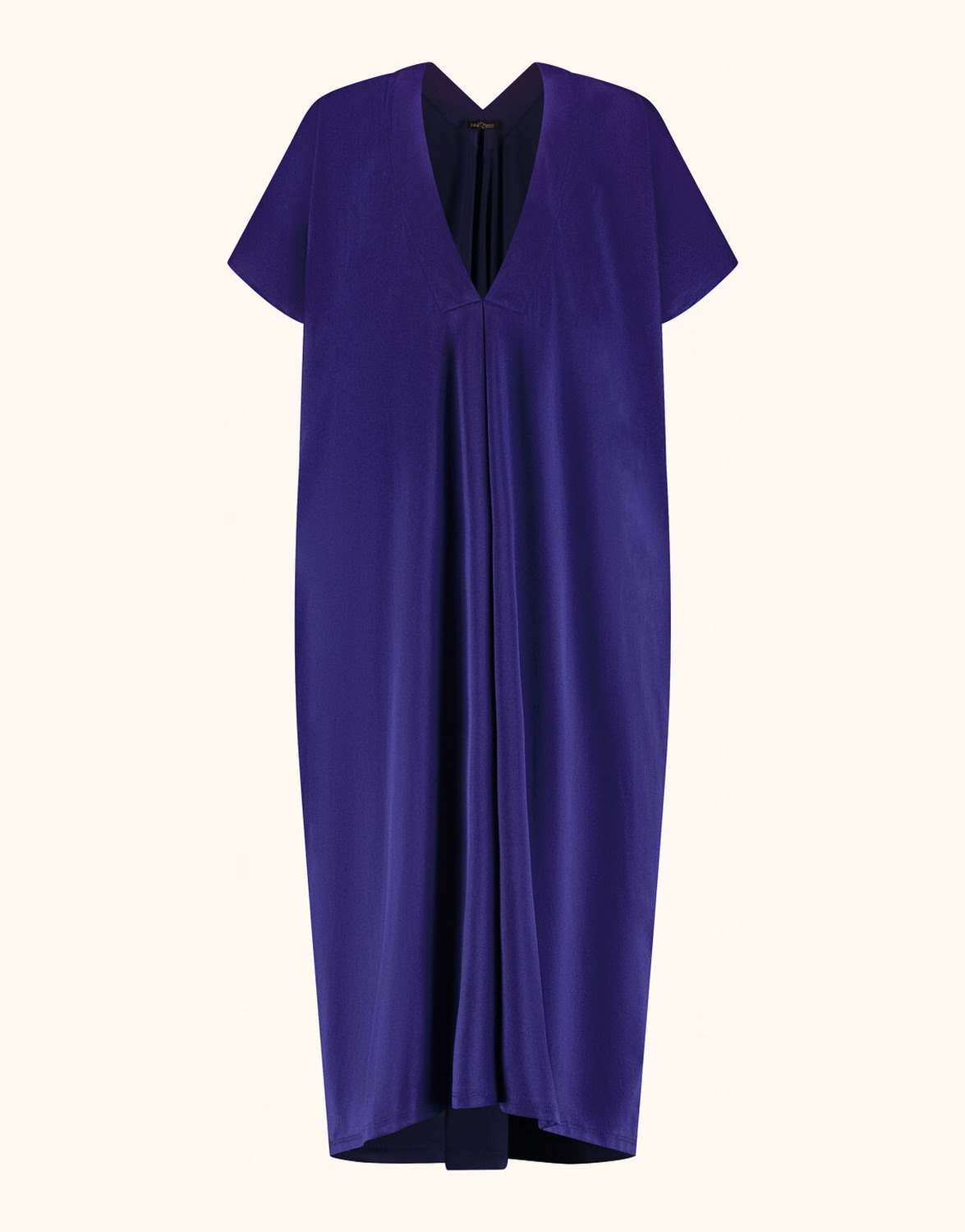 Packshot of the Francisca Shimmery blue dress in jersey lycra with a deep V-neck.