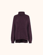 Packshot of the Giovanna Deep Aubergine jumper in alpaca blend with a roll neck.