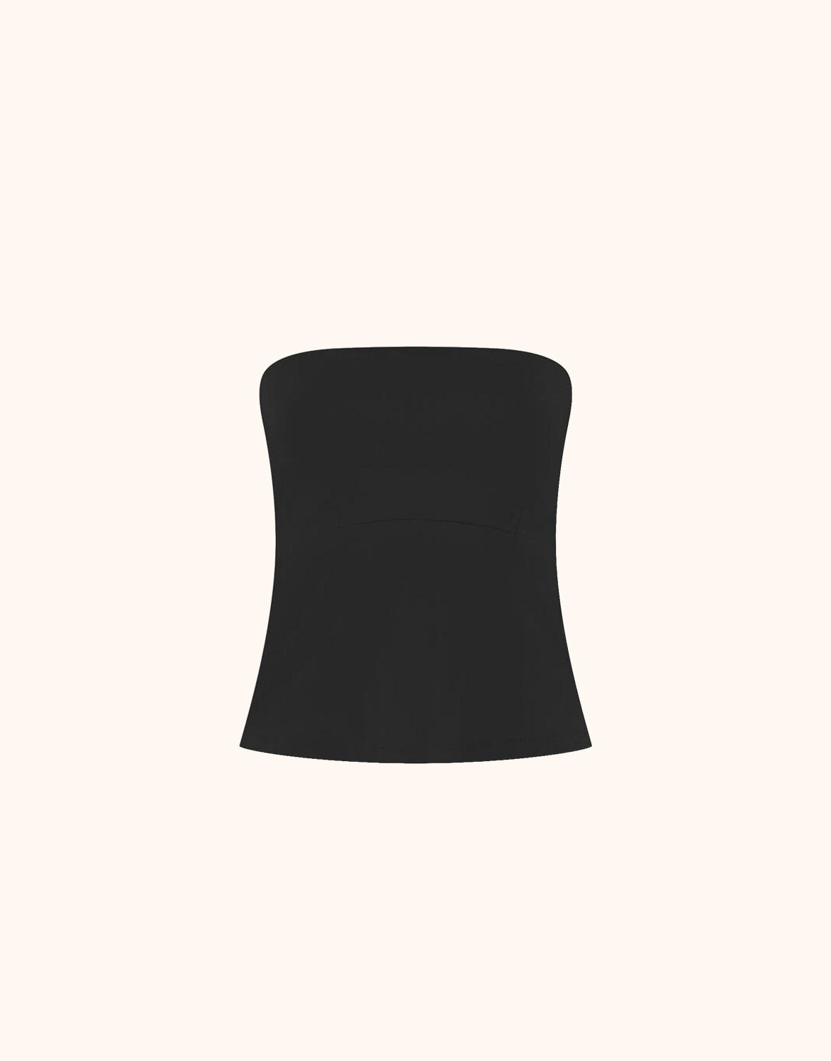 Packshot of the Joy Black top in jersey lycra, a strapless bandeau style.