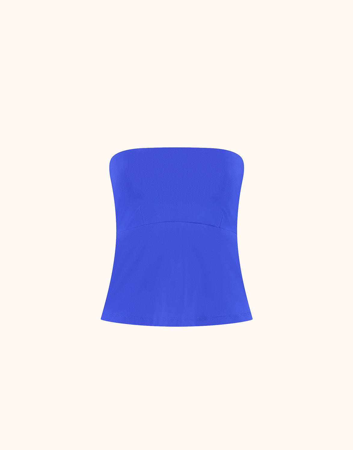 Packshot of the Joy Marine Blue top in jersey lycra, a strapless bandeau style.