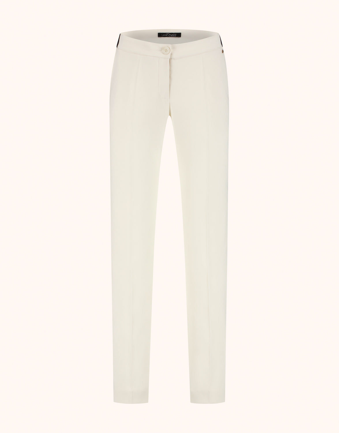 Packshot of the Seoul Ivory trousers in crepe satin with a tapered leg.