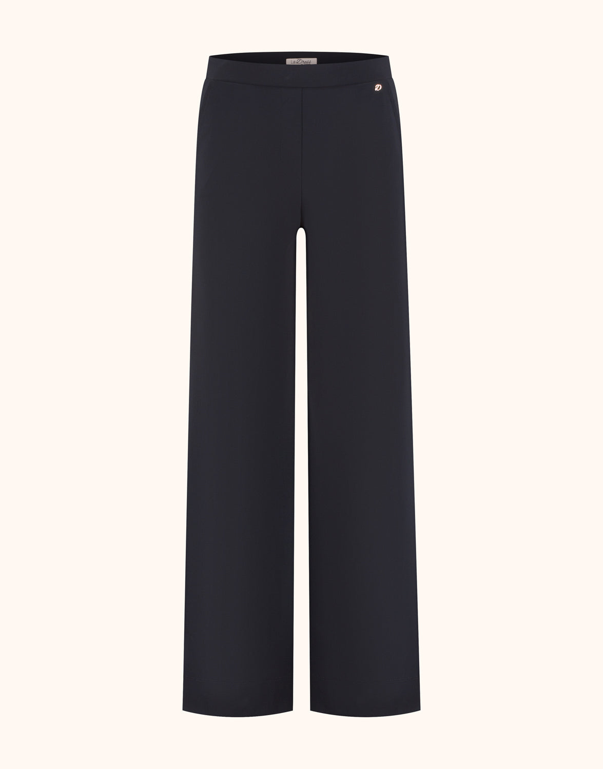 Packshot of the Veneto Black trousers in jersey lycra with a wide straight leg.