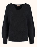Packshot of the Stefania Black jumper in alpaca blend with a V-neck and wide sleeves.