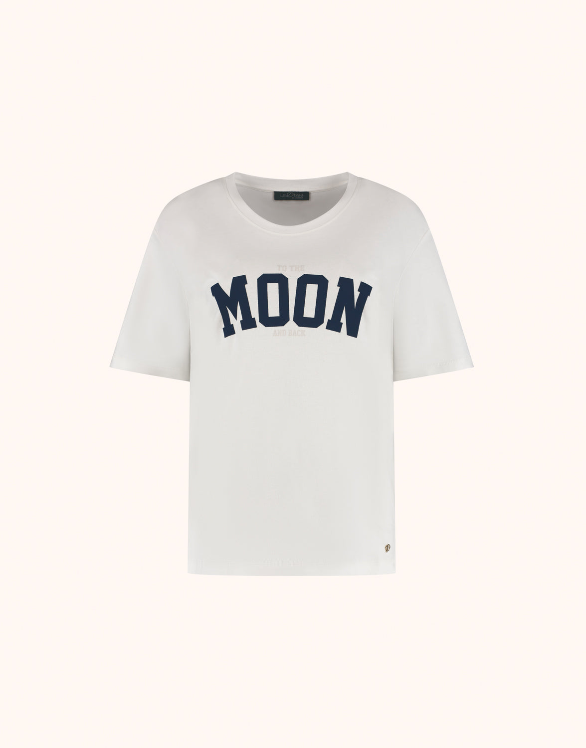 Packshot of the Story Tee Off White Moon in stretch cotton with a MOON print.