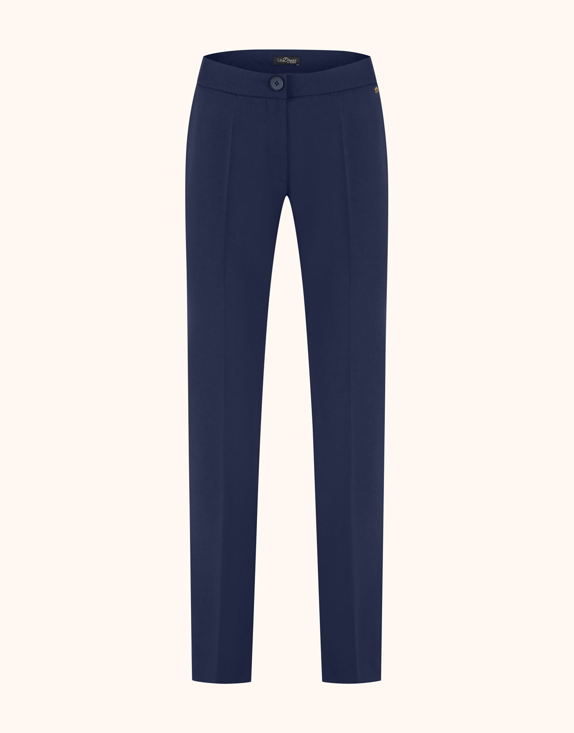 Packshot of the Valetta Navy trousers in viscose blend suiting with a slim leg and pressed creases.
