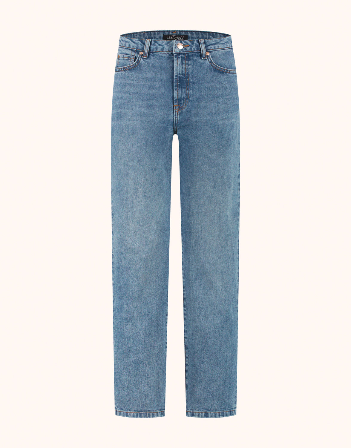 Packshot of the Milley Blue Indigo jeans in stretch cotton with a straight leg.